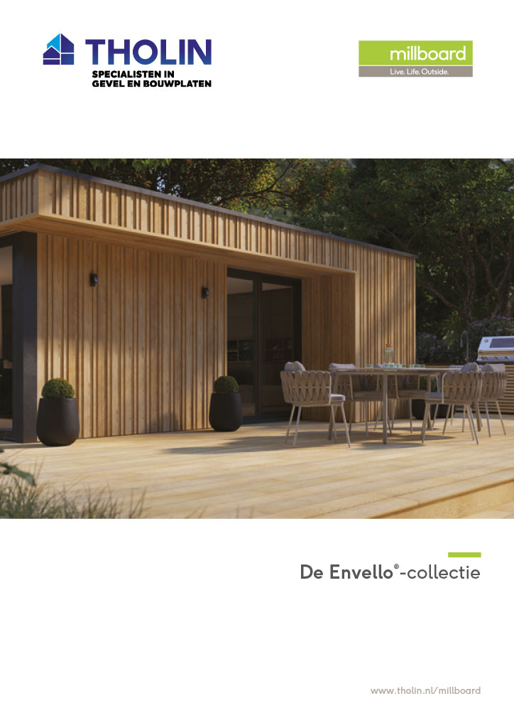 Omslag van de Tholin Millboard brochure 2024, met informatie over hoogwaardige gevelbekleding en toepassingen.
